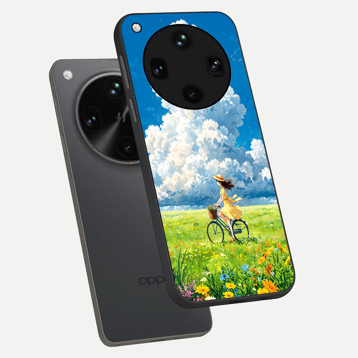  Breezy Meadow Ride phone case For Oppo Find X8 Ultra showing premium glass back cover with detailed artwork