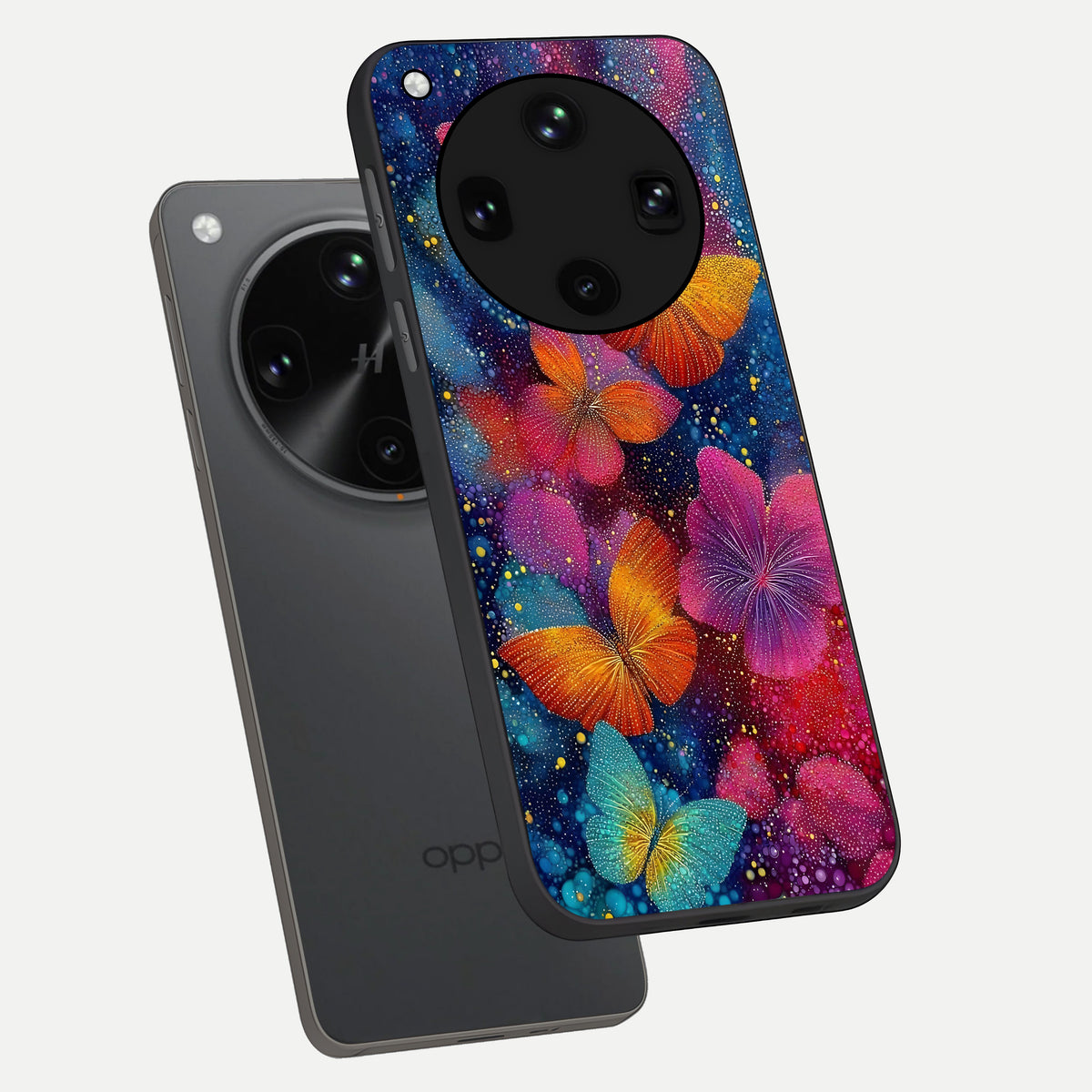  Butterfly Dream Mist phone case For Oppo Find X8 Ultra showing premium glass back cover with detailed artwork
