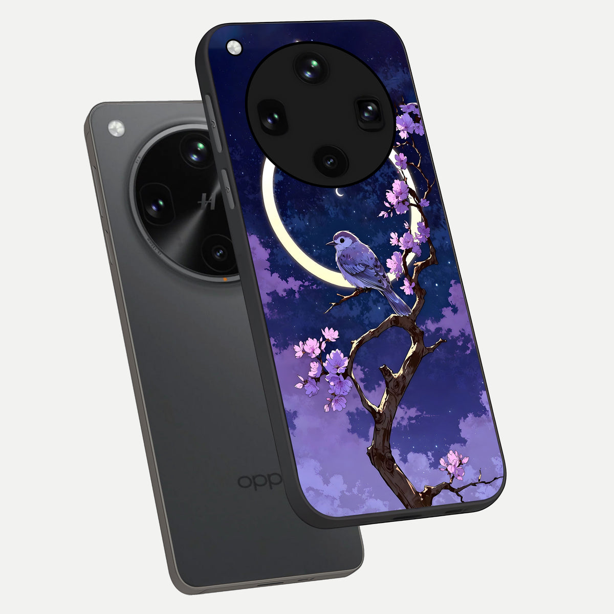  Celestial Bird Blossom phone case For Oppo Find X8 Ultra showing premium glass back cover with detailed artwork