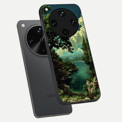  Celestial Lake Peace phone case For Oppo Find X8 Ultra showing premium glass back cover with detailed artwork