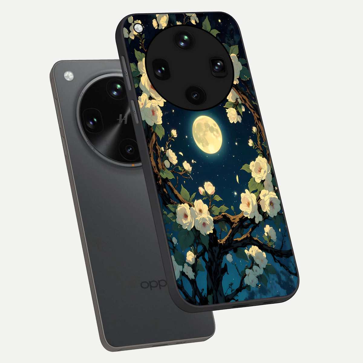  Celestial Moon And Flower phone case For Oppo Find X8 Ultra showing premium glass back cover with detailed artwork