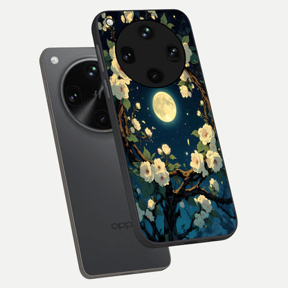  Celestial Moon And Flower phone case For Oppo Find X8 Ultra showing premium glass back cover with detailed artwork
