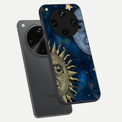  Celestial Moon With Sun phone case For Oppo Find X8 Ultra showing premium glass back cover with detailed artwork