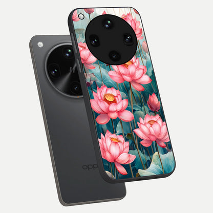  Celestial Pink Lotus phone case For Oppo Find X8 Ultra showing premium glass back cover with detailed artwork