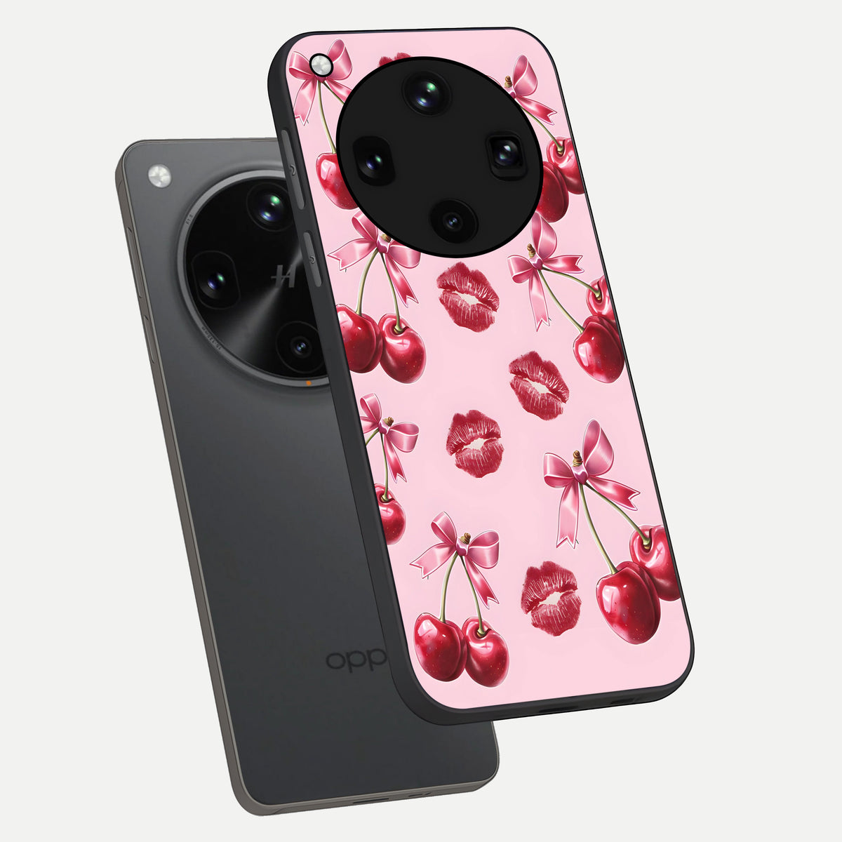  Cherry With Lips phone case For Oppo Find X8 Ultra showing premium glass back cover with detailed artwork