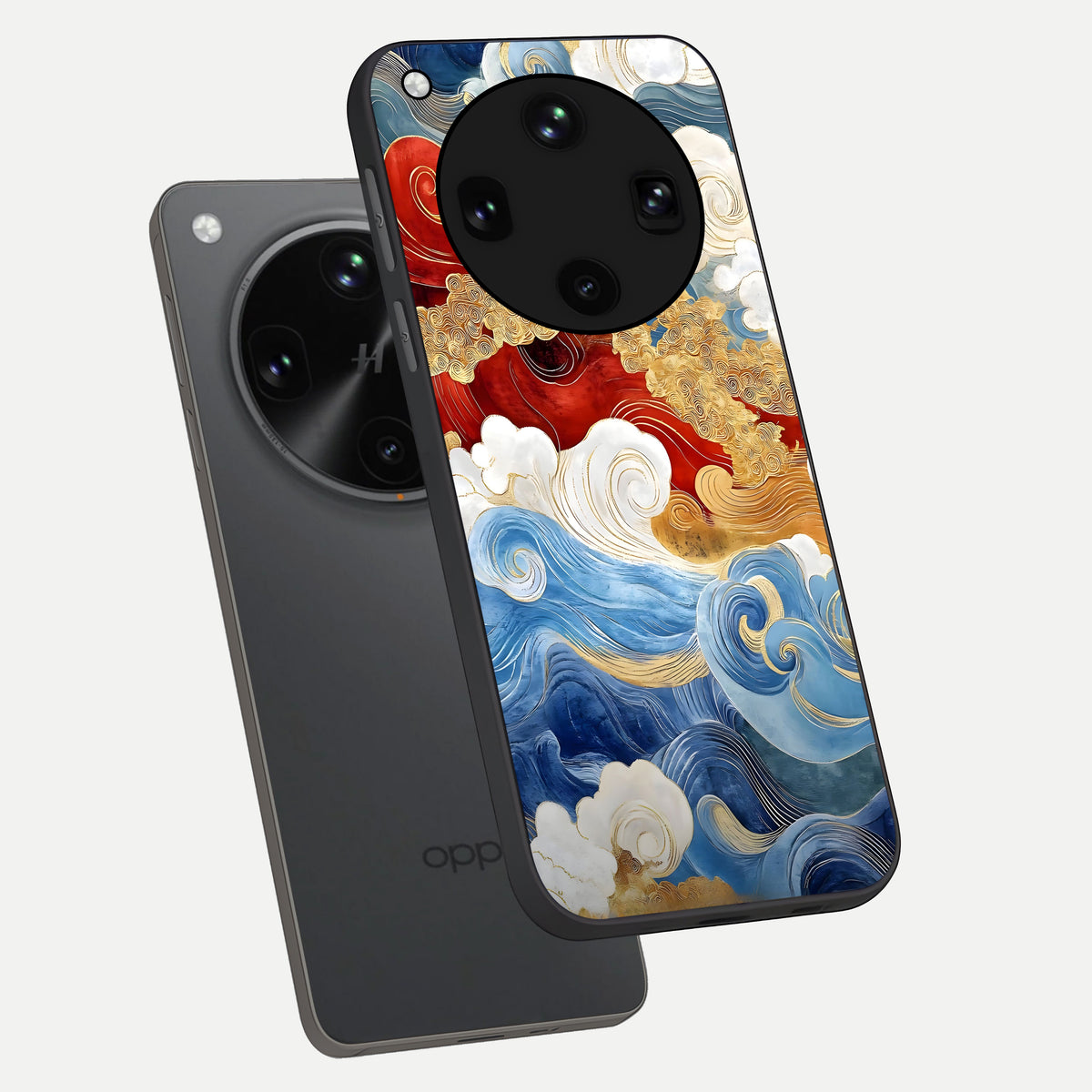 Colored Waves phone case For Oppo Find X8 Ultra showing premium glass back cover with detailed artwork