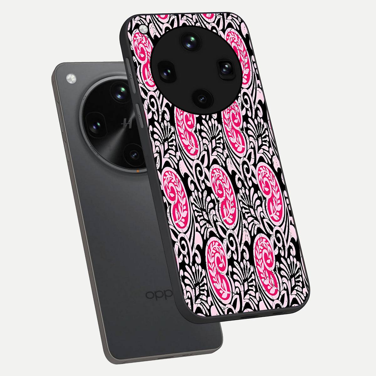  Crimson Paisley Charm phone case For Oppo Find X8 Ultra showing premium glass back cover with detailed artwork