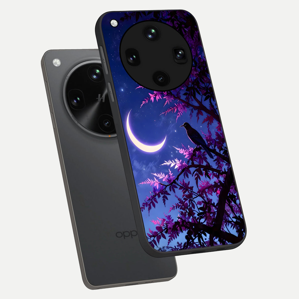  Crow And Moon Scenery phone case For Oppo Find X8 Ultra showing premium glass back cover with detailed artwork