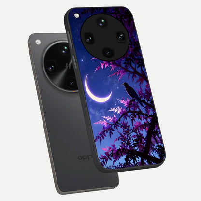  Crow And Moon Scenery phone case For Oppo Find X8 Ultra showing premium glass back cover with detailed artwork