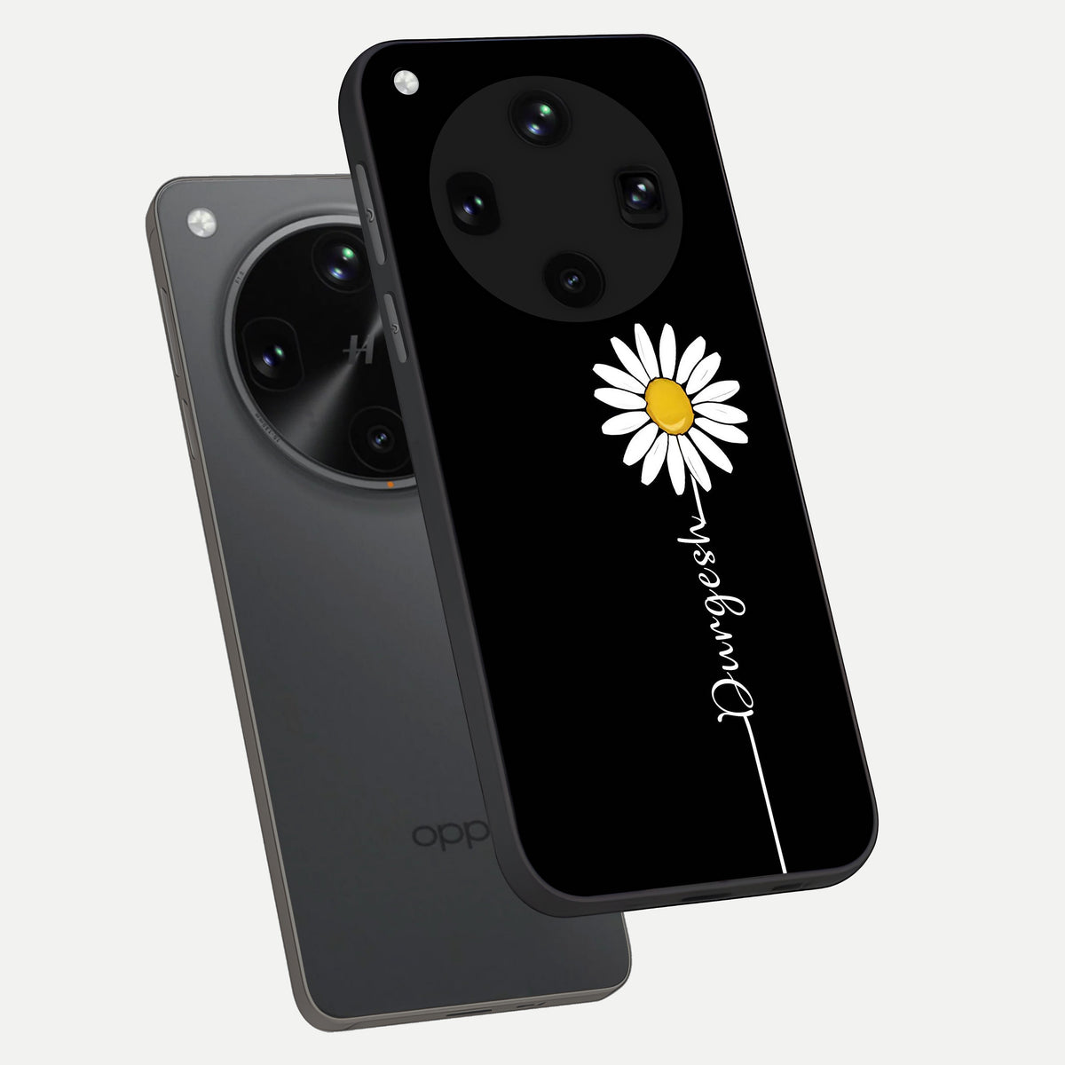  Custom Name White Flower phone case For Oppo Find X8 Ultra showing premium glass back cover with detailed artwork