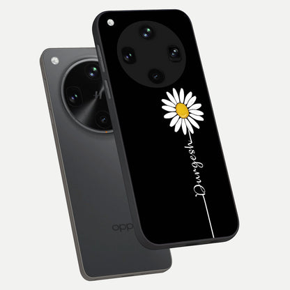  Custom Name White Flower phone case For Oppo Find X8 Ultra showing premium glass back cover with detailed artwork