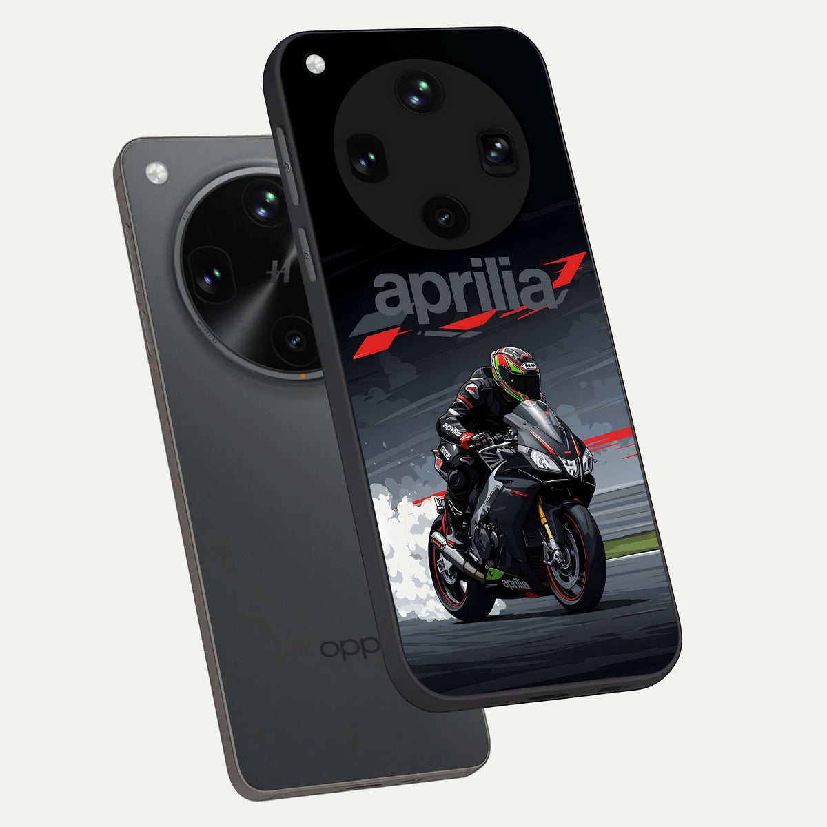  Dark Aprilla phone case For Oppo Find X8 Ultra showing premium glass back cover with detailed artwork