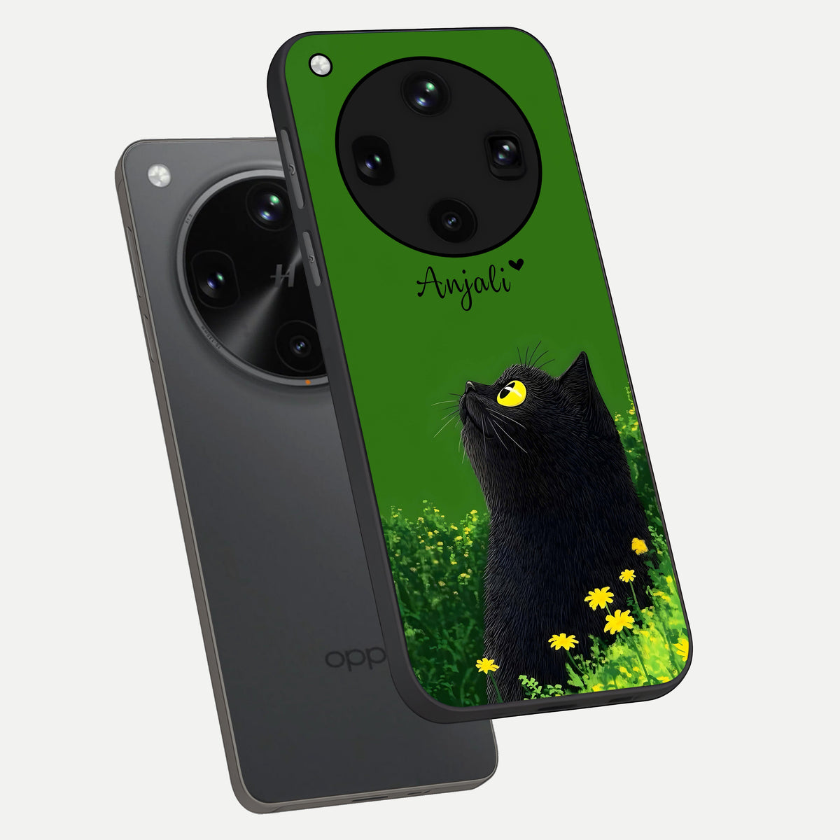  Emerald Cat Custom Name phone case For Oppo Find X8 Ultra showing premium glass back cover with detailed artwork