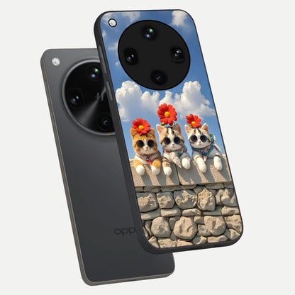  Floral Kitty Squad phone case For Oppo Find X8 Ultra showing premium glass back cover with detailed artwork