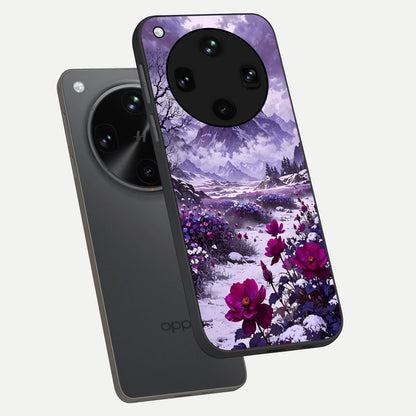  Flower Mountain View phone case For Oppo Find X8 Ultra showing premium glass back cover with detailed artwork