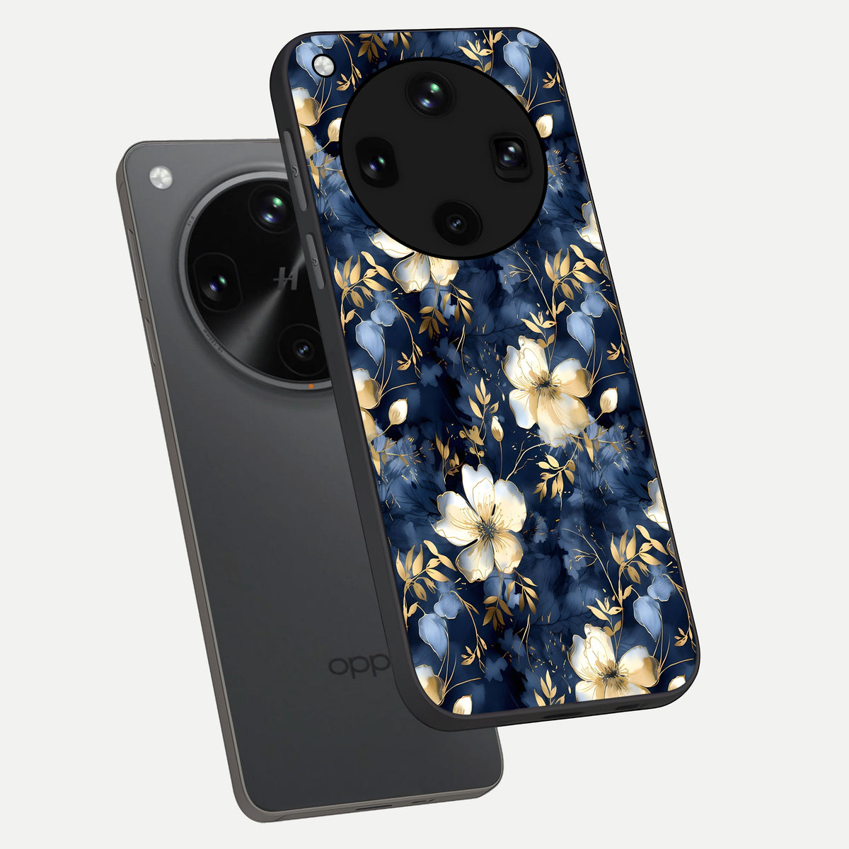  Golden Midnight Bloom phone case For Oppo Find X8 Ultra showing premium glass back cover with detailed artwork