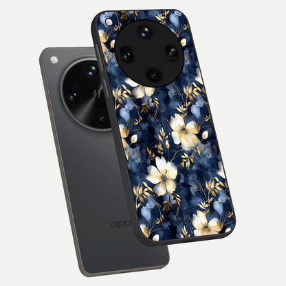  Golden Midnight Bloom phone case For Oppo Find X8 Ultra showing premium glass back cover with detailed artwork