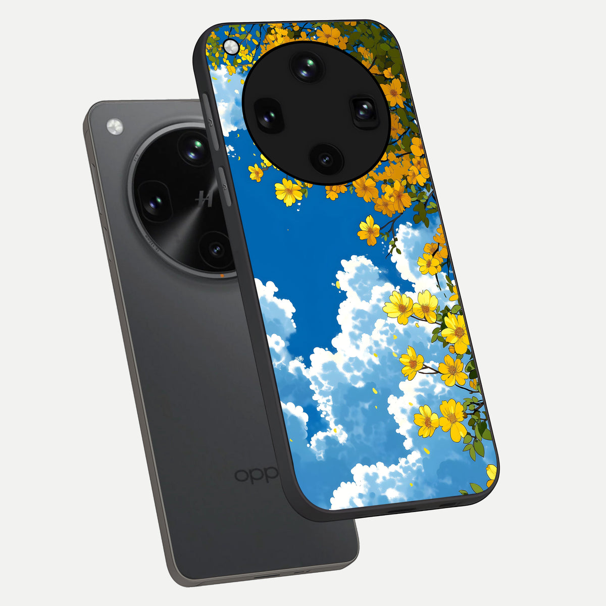  Golden Petal Sky phone case For Oppo Find X8 Ultra showing premium glass back cover with detailed artwork