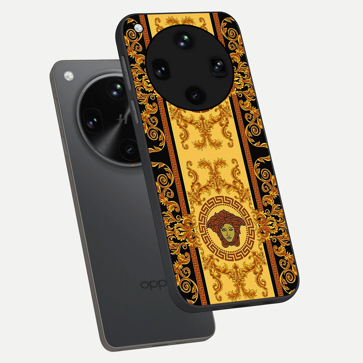  Golden Royal Heritage phone case For Oppo Find X8 Ultra showing premium glass back cover with detailed artwork