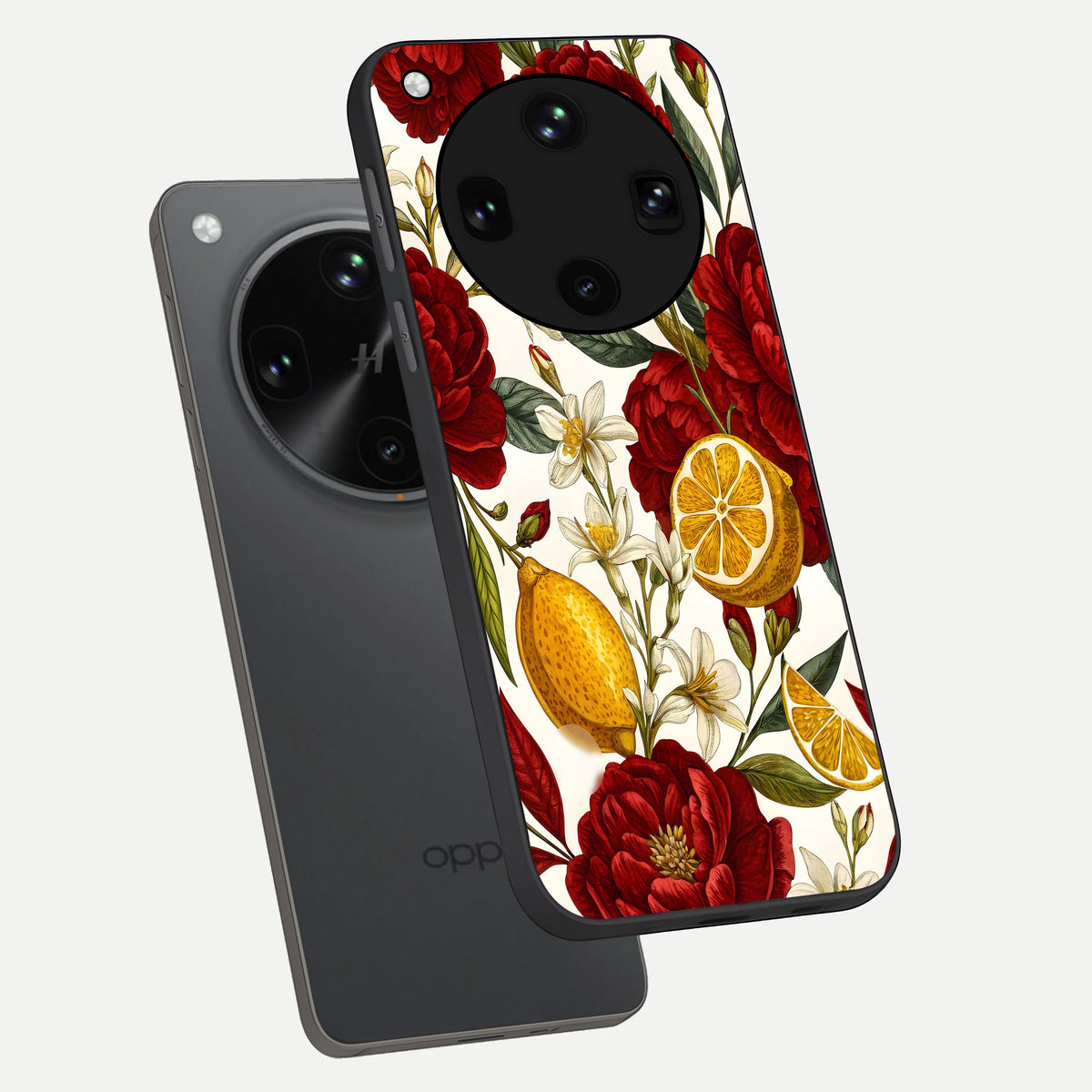  Lemon Rose Charm phone case For Oppo Find X8 Ultra showing premium glass back cover with detailed artwork