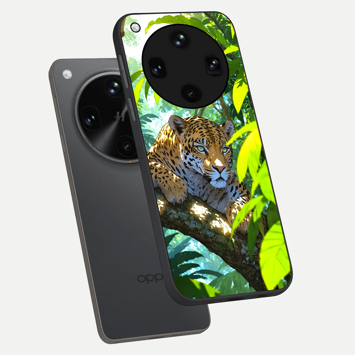  Leopard in Jungle phone case For Oppo Find X8 Ultra showing premium glass back cover with detailed artwork