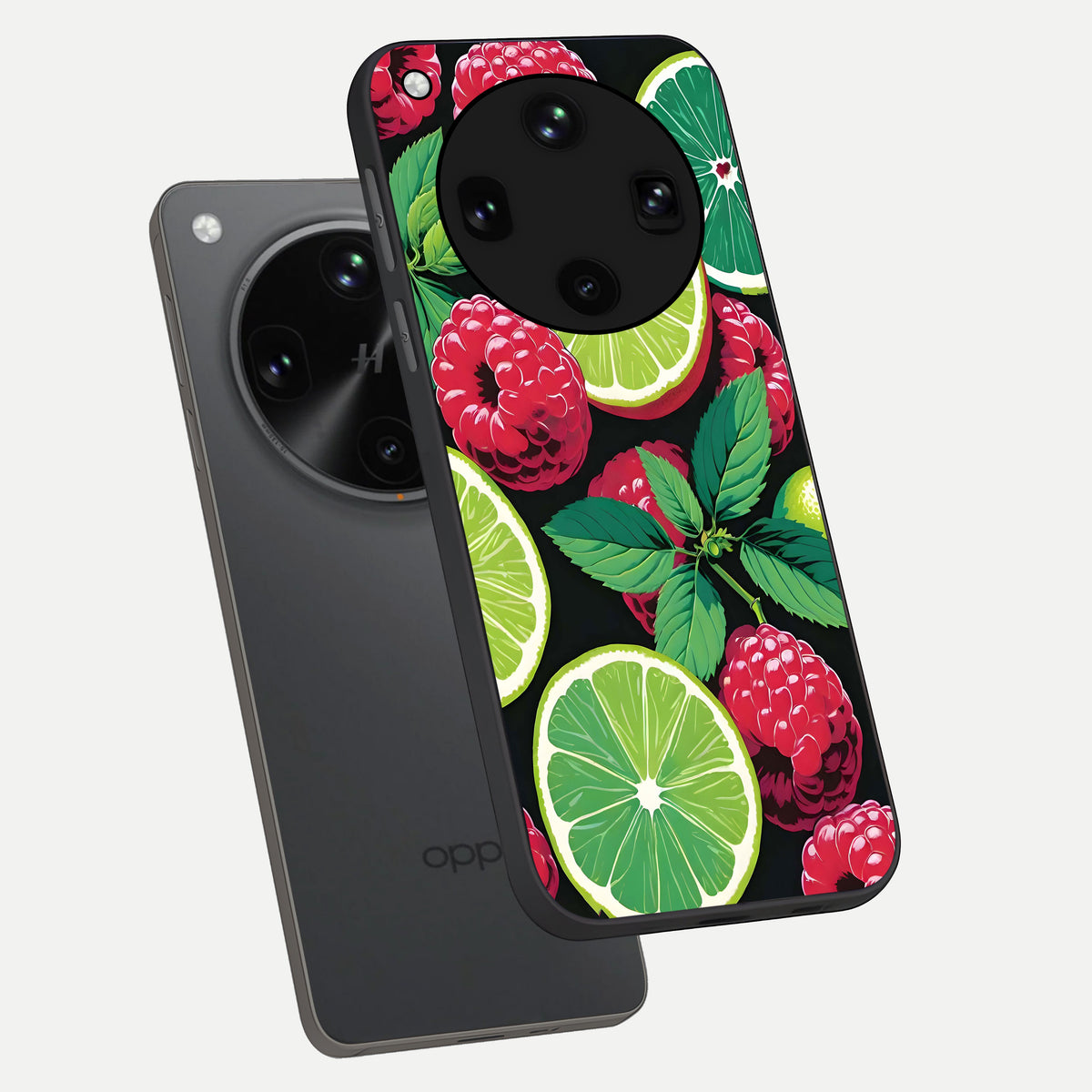  Lime and Raspberry Pattern phone case For Oppo Find X8 Ultra showing premium glass back cover with detailed artwork
