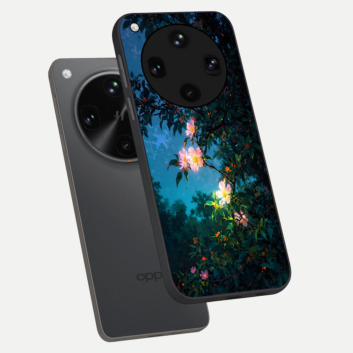  Midnight Bloom Glow phone case For Oppo Find X8 Ultra showing premium glass back cover with detailed artwork