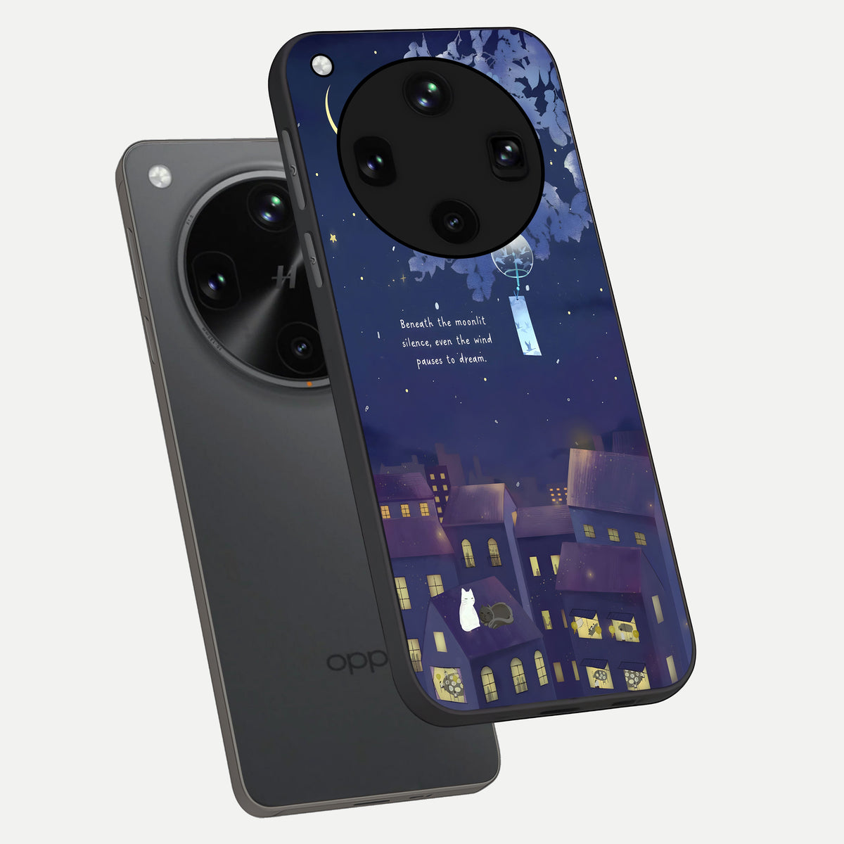  Moonlit Cat Silence phone case For Oppo Find X8 Ultra showing premium glass back cover with detailed artwork
