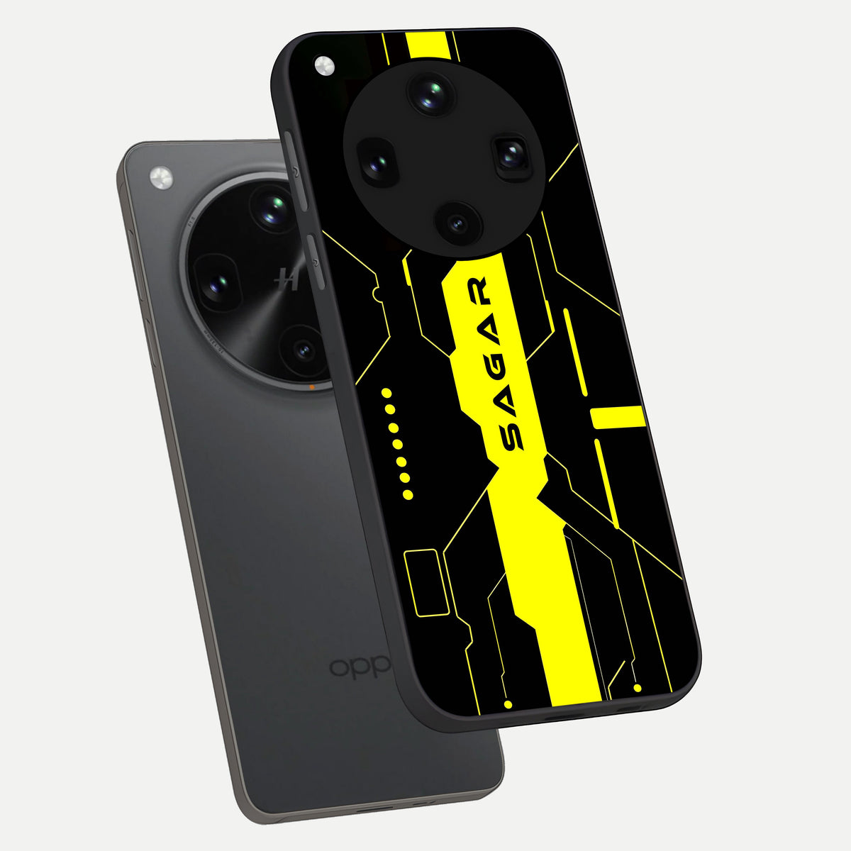  Neon CYBERPUNK Custom Name phone case For Oppo Find X8 Ultra showing premium glass back cover with detailed artwork
