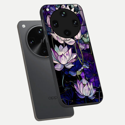  Purple Lotus Pattern phone case For Oppo Find X8 Ultra showing premium glass back cover with detailed artwork