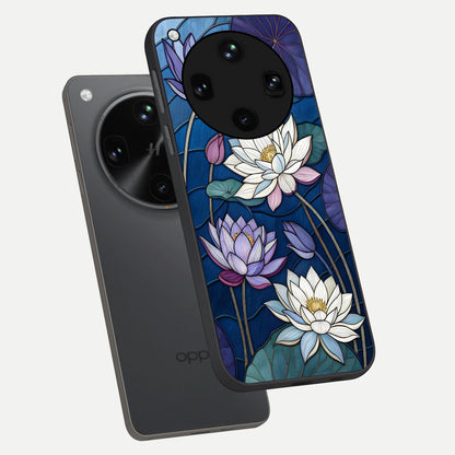  Purple Lotus Stained phone case For Oppo Find X8 Ultra showing premium glass back cover with detailed artwork