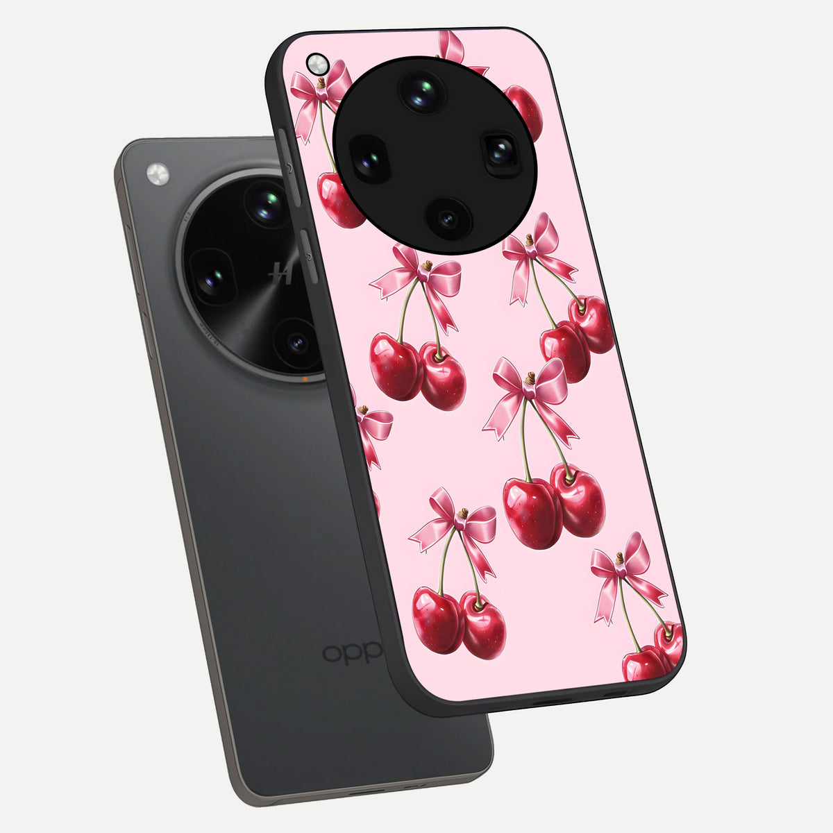  Red Cherries Pattern phone case For Oppo Find X8 Ultra showing premium glass back cover with detailed artwork