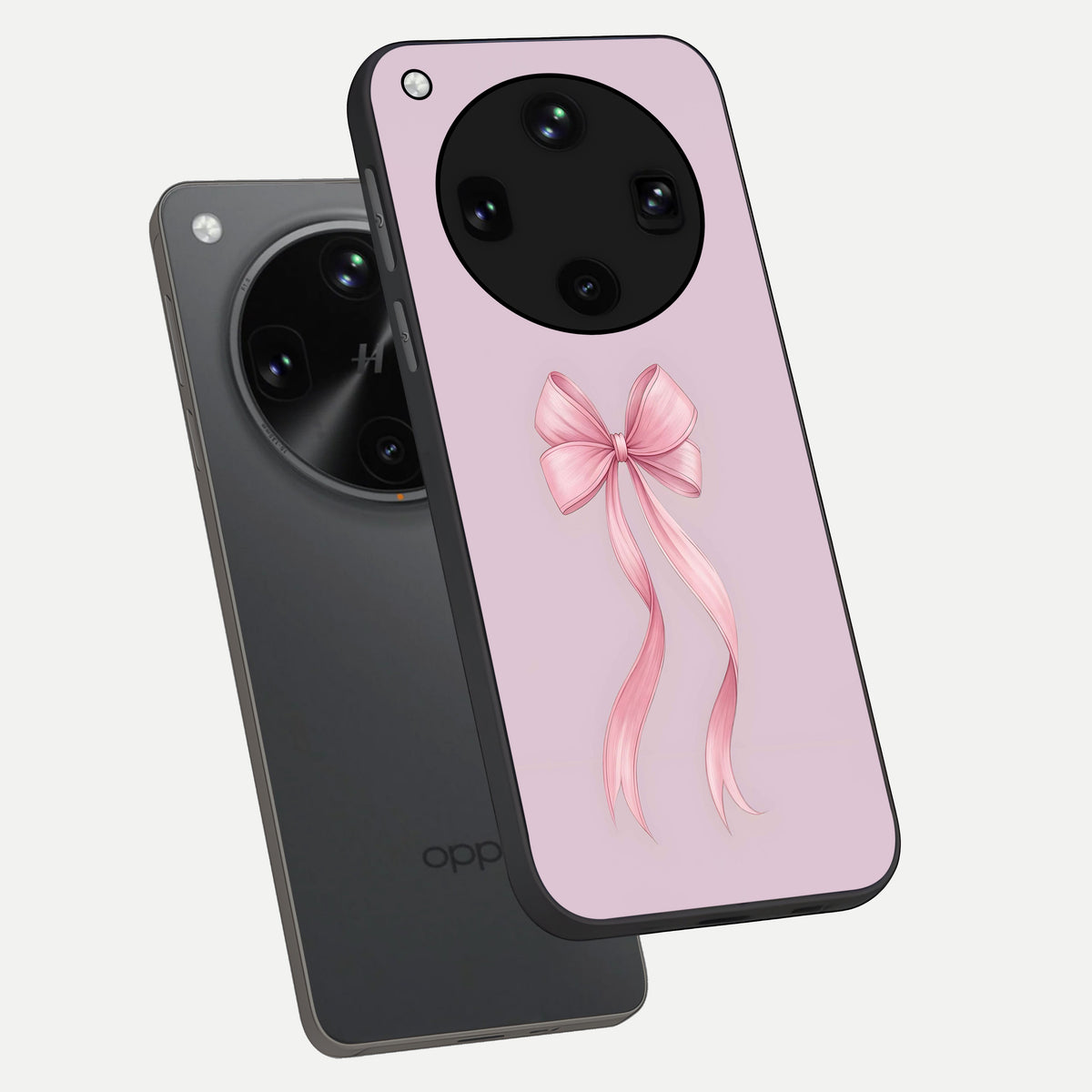  Soft Blush Bow phone case For Oppo Find X8 Ultra showing premium glass back cover with detailed artwork