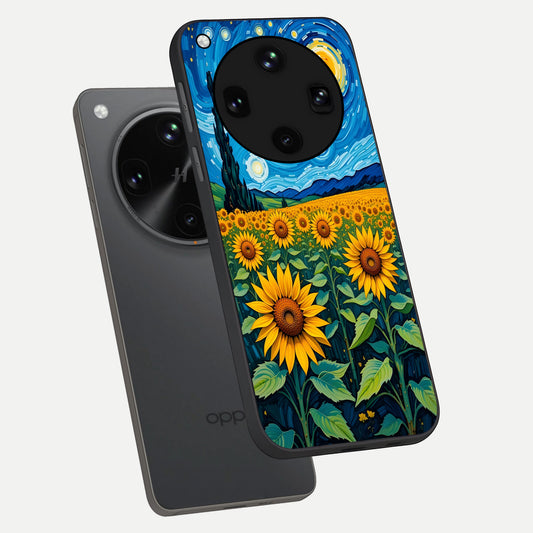  Starry Sunflower Dreams phone case For Oppo Find X8 Ultra showing premium glass back cover with detailed artwork