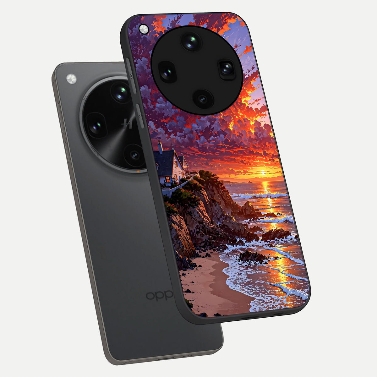  Sunset House By Sea phone case For Oppo Find X8 Ultra showing premium glass back cover with detailed artwork