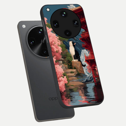  Temple Cat Scenery phone case For Oppo Find X8 Ultra showing premium glass back cover with detailed artwork