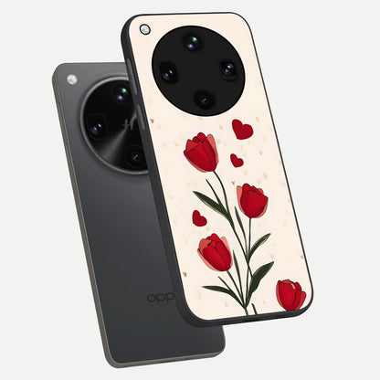  Tulip With Heart phone case For Oppo Find X8 Ultra showing premium glass back cover with detailed artwork