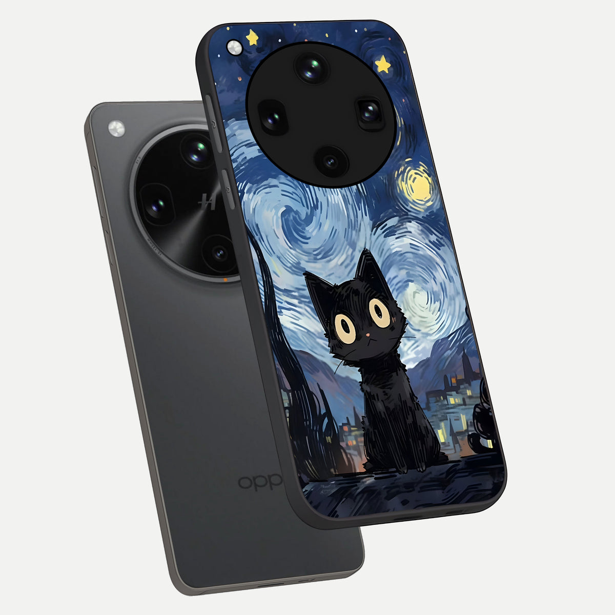  Van Gogh Cat phone case For Oppo Find X8 Ultra showing premium glass back cover with detailed artwork