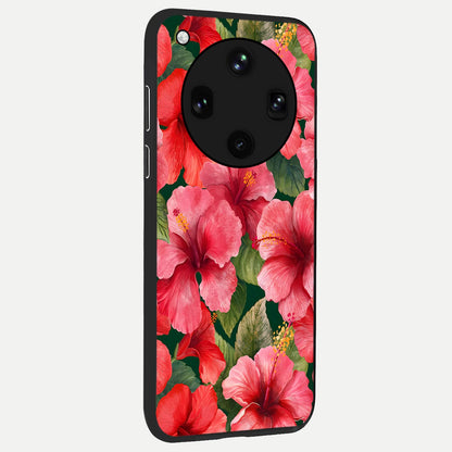  Hibiscus Pattern back cover For Oppo Find X8 Ultra slim fit glass case with vibrant aesthetic design