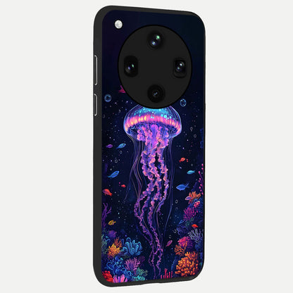  Neon Jellyfish back cover For Oppo Find X8 Ultra slim fit glass case with vibrant aesthetic design