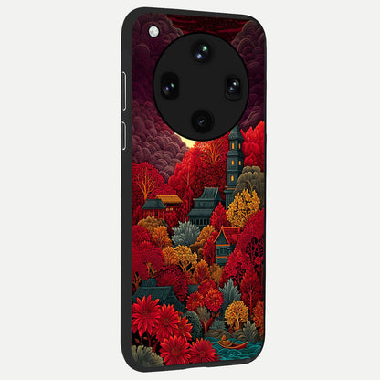  Scarlet Autumn Temple back cover For Oppo Find X8 Ultra slim fit glass case with vibrant aesthetic design