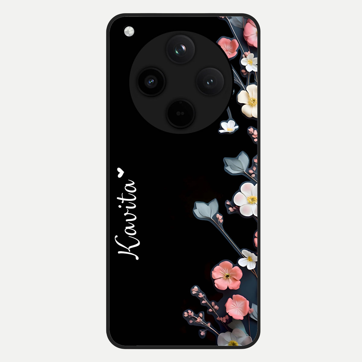  Black Elegance Floral Custom Name Glass Case For Oppo Find X8 Pro back cover – full design glossy printed glass finish
