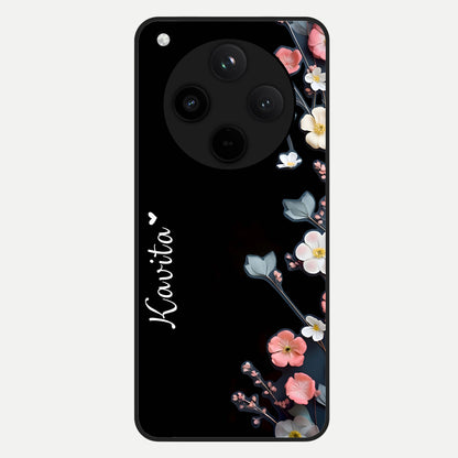  Black Elegance Floral Custom Name Glass Case For Oppo Find X8 Pro back cover – full design glossy printed glass finish