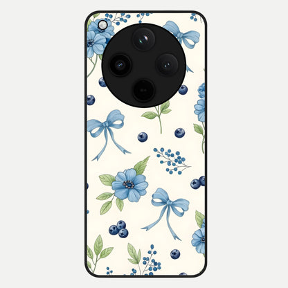  Blue Flower And Bow Glass Case For Oppo Find X8 Pro back cover – full design glossy printed glass finish