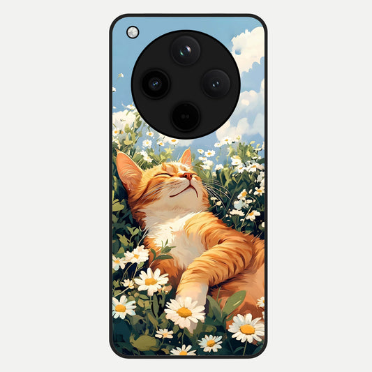  Cat And Flowers View Glass Case For Oppo Find X8 Pro back cover – full design glossy printed glass finish