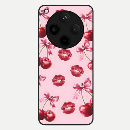  Cherry With Lips Glass Case For Oppo Find X8 Pro back cover – full design glossy printed glass finish