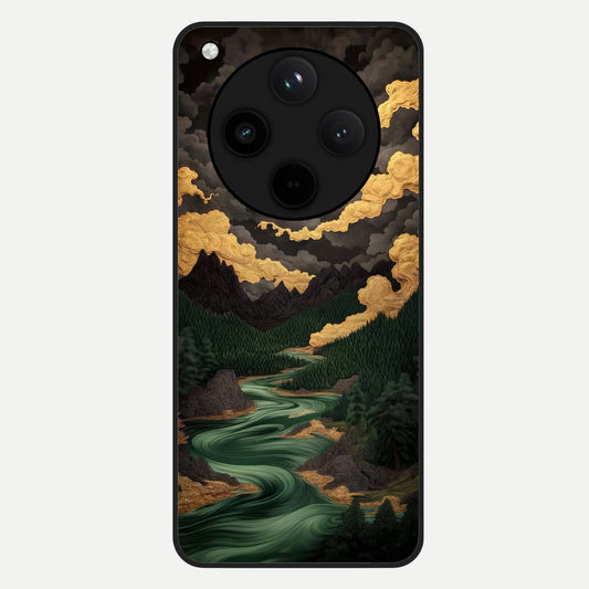  Golden River Moon Glass Case For Oppo Find X8 Pro back cover – full design glossy printed glass finish