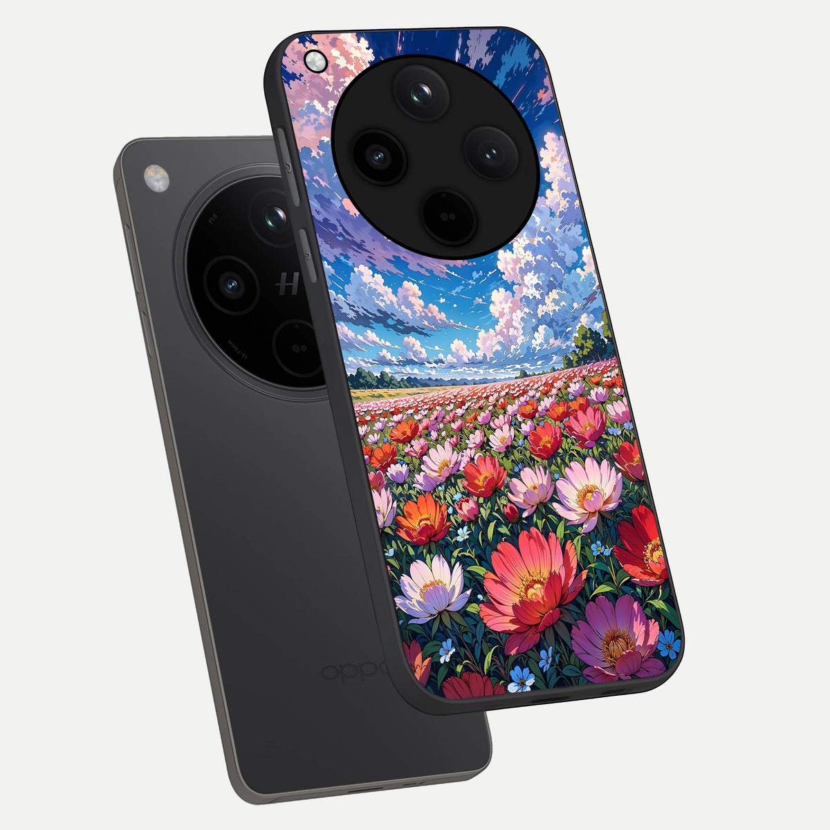 Blossom Sky Field phone case For Oppo Find X8 Pro showing premium glass back cover with detailed artwork