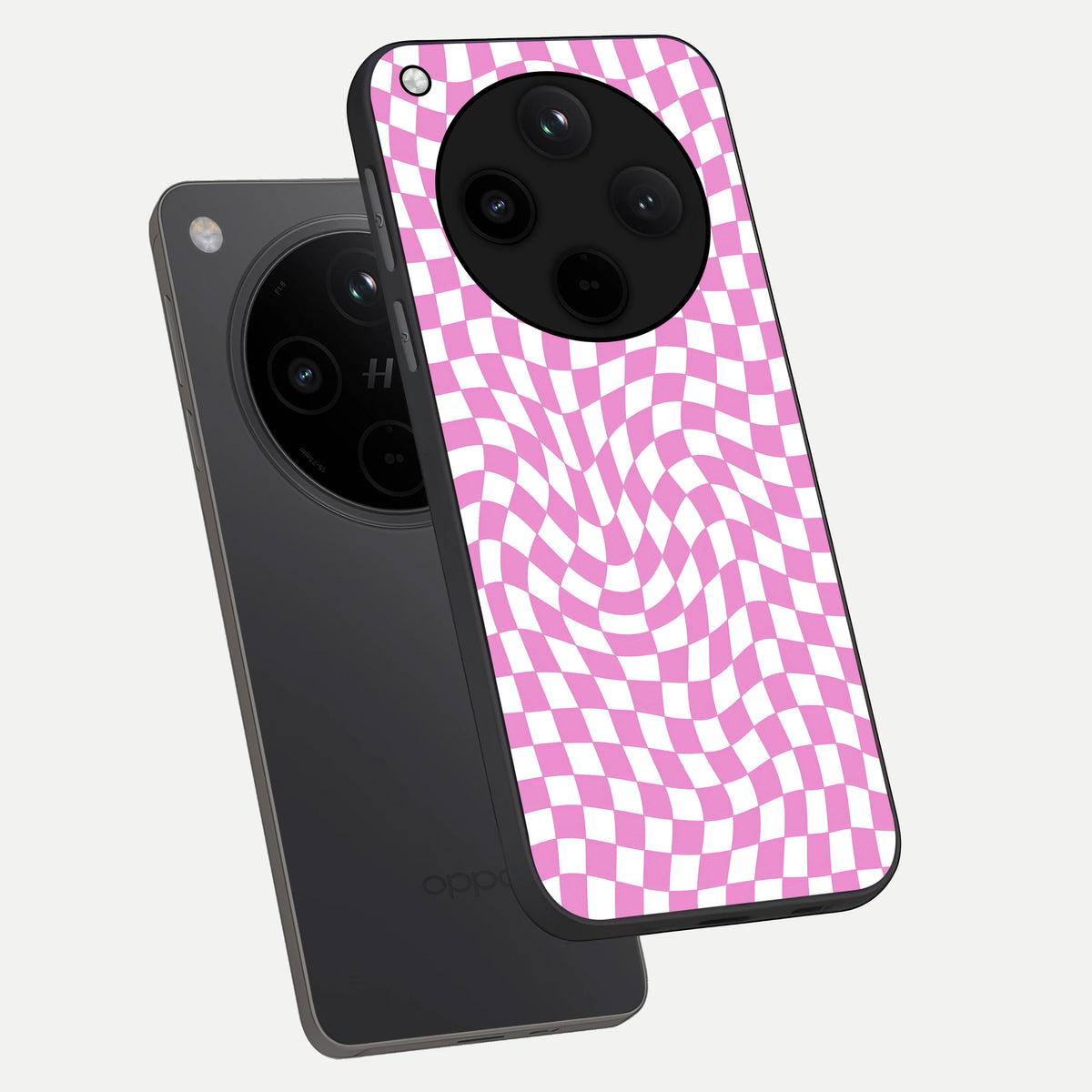  Bubblegum Check Wave phone case For Oppo Find X8 Pro showing premium glass back cover with detailed artwork