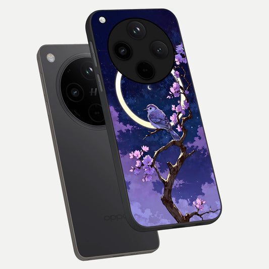  Celestial Bird Blossom phone case For Oppo Find X8 Pro showing premium glass back cover with detailed artwork
